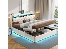 Cama estofada de 140x190cm com carregamento do diodo emissor de luz e do USB, Quadro Da Cama Com Quadro da veneziana, cama de casal com caixa da cama