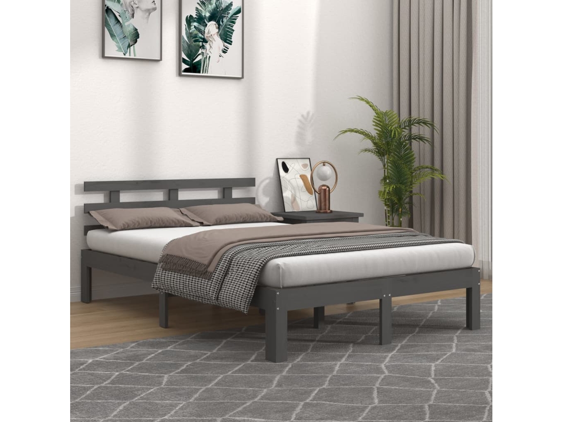 Vidaxl Estrutura De Cama 200x200 Cm Madeira Maciça Cinzento