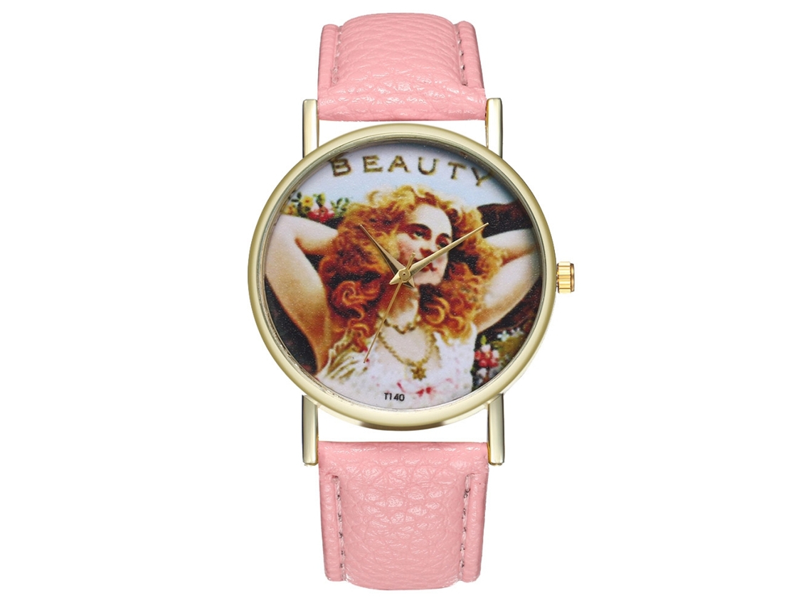 Reloj De Pulsera De Cuarzo Unisex Con Correa De Cuero Pu Zhoulianfa Rosa