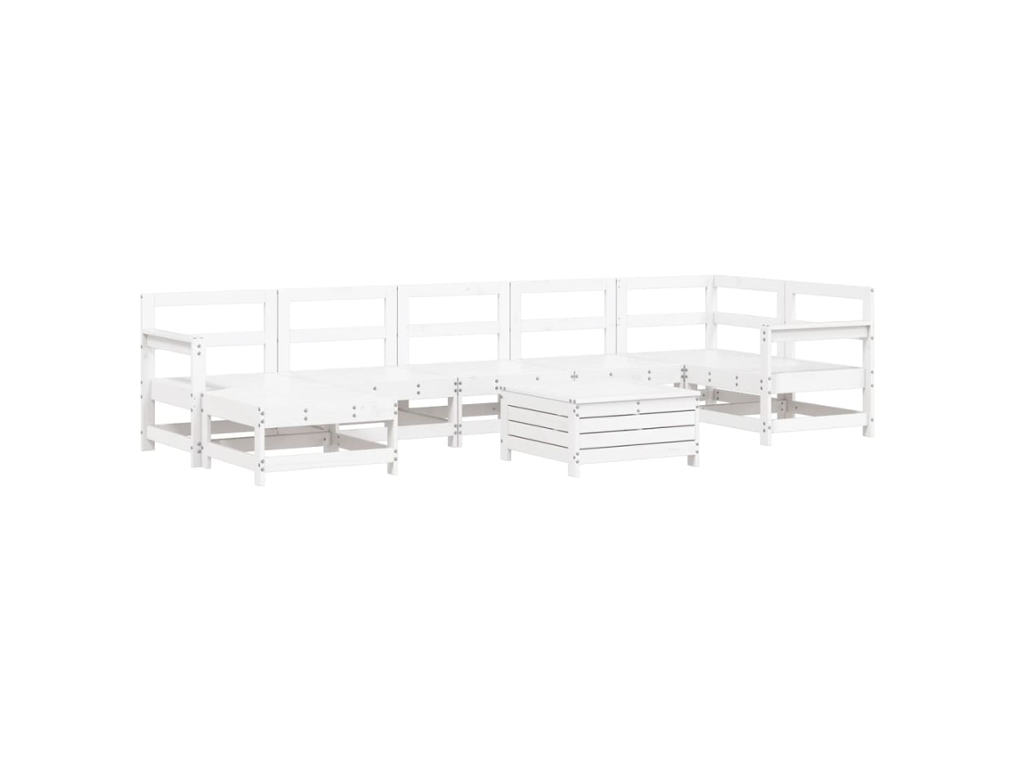 8 Pcs Conjunto Sofás de Jardim Pinho Maciço Branco MAISON EXCLUSIVE