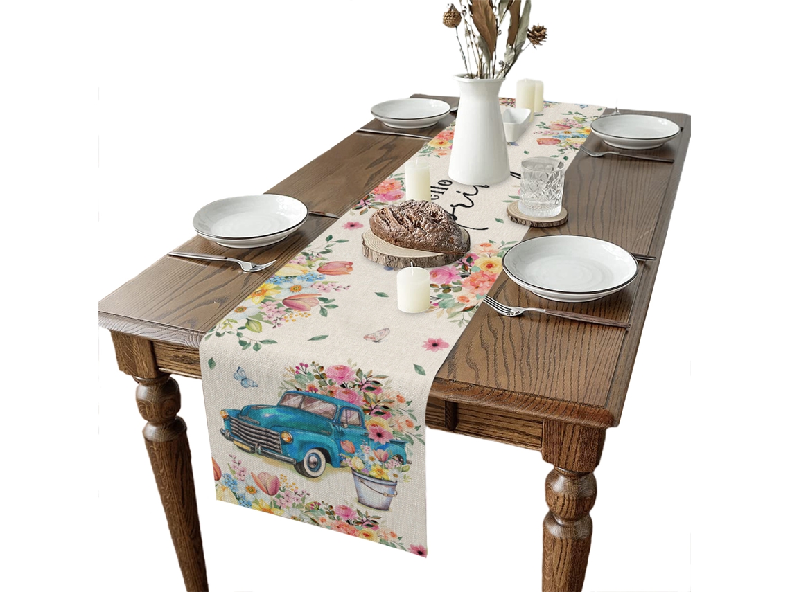 Runner de Mesa Algodão e Linho 33x183cm Cor Amarelo Lavável