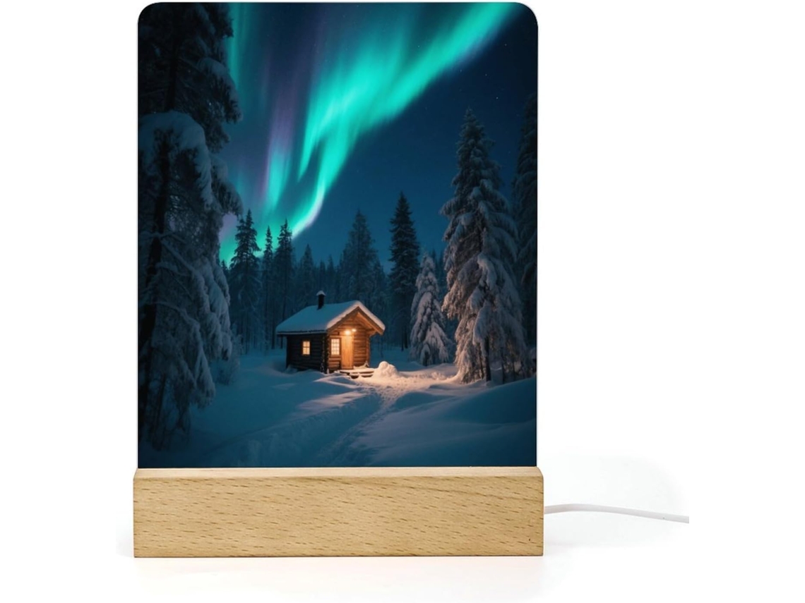 Luminária Noturna Led Aurora Na Floresta Da Lapônia Com Base Banheiro, Corredor, Quarto E Sala De Estar
