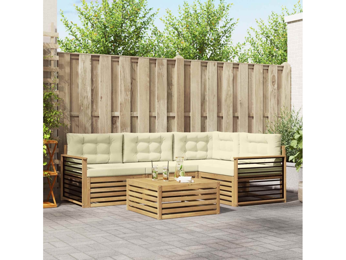 Vidaxl Conjunto De Sofás Para Exterior 6 Unid. Branco E Creme