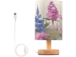 Luminária de cabeceira LED com portas USB, mesa de leitura para quarto, cúpula Tído e base Madeira, escrivaninha para quarto.