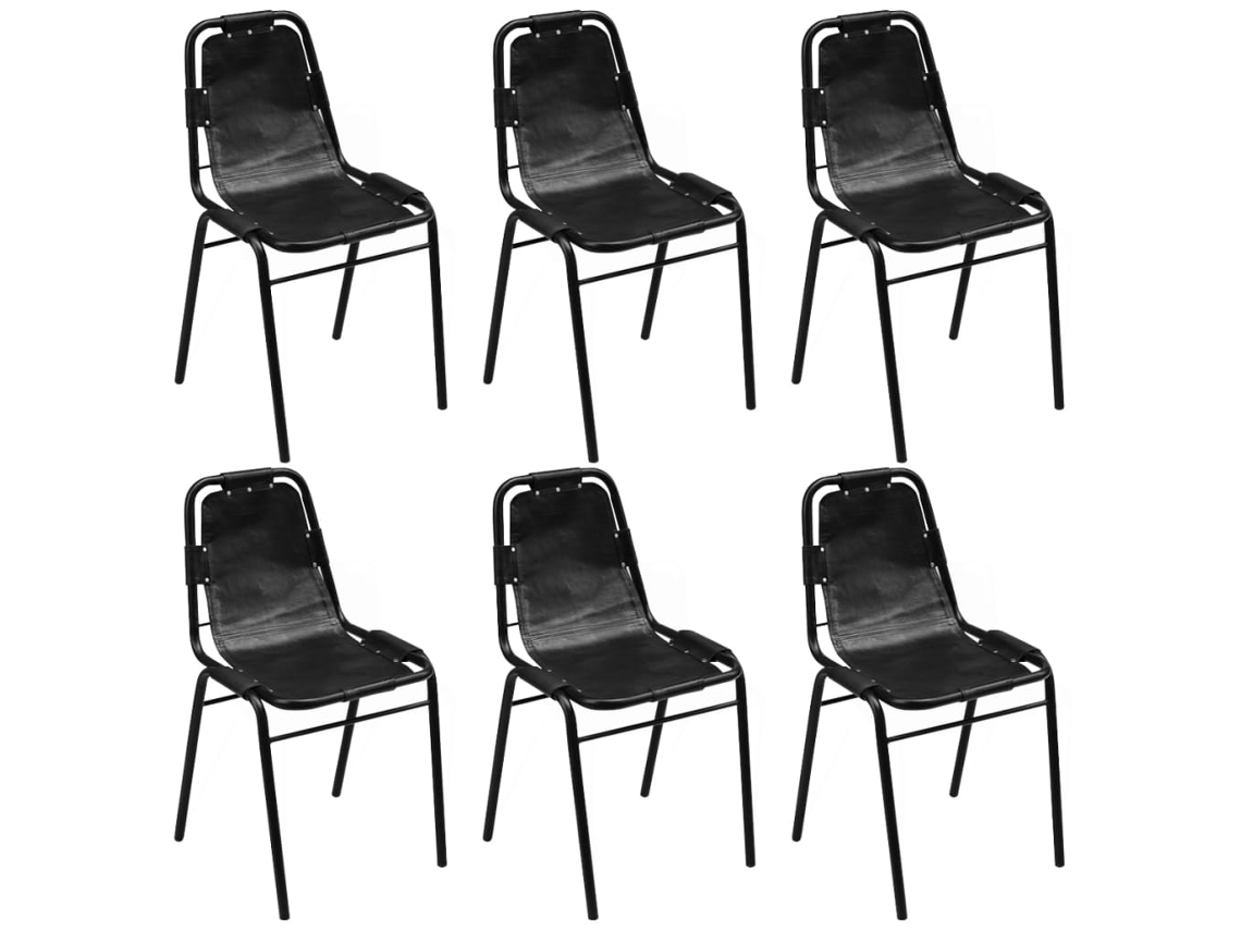 Vidaxl Cadeiras De Jantar 6 Pcs Couro Genuíno Preto