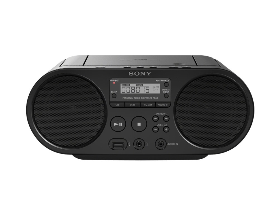 Rádio Boombox CD SONY Zs-Ps50 (Preto - Digital - AM/FM - Bateria)