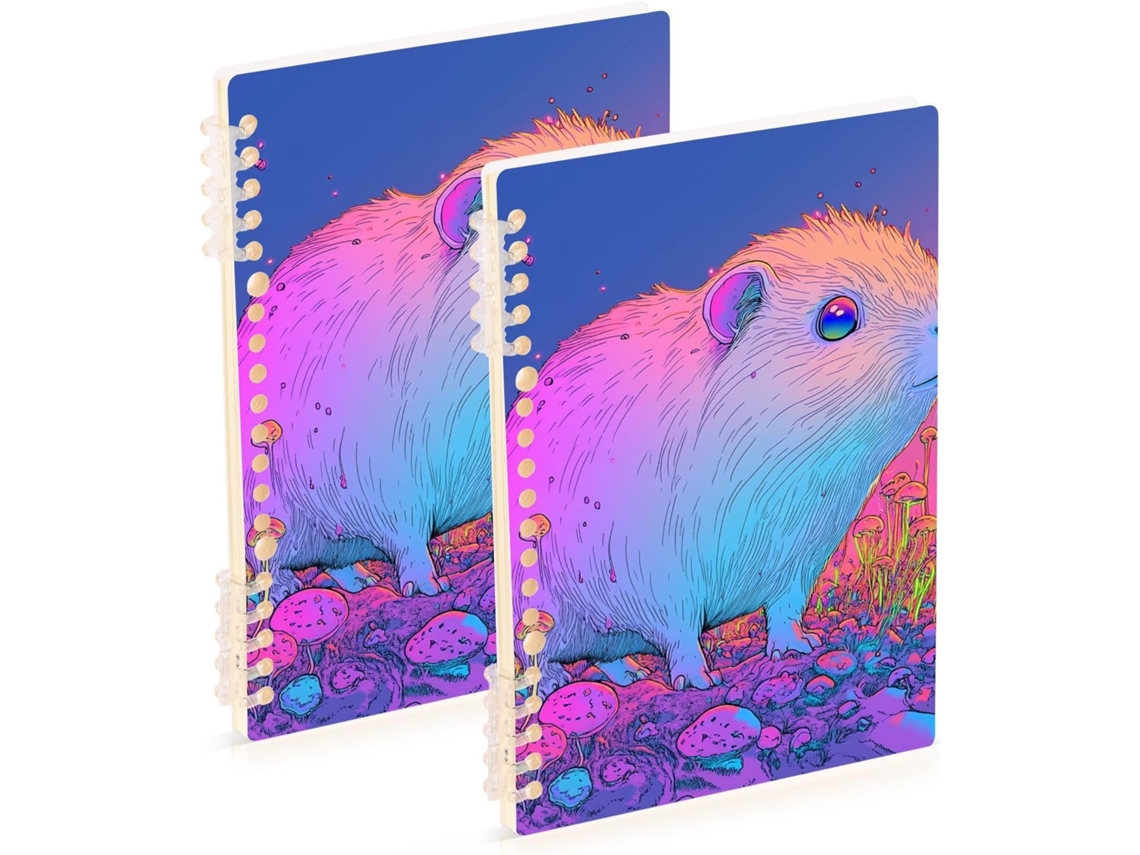 Conjunto de 2 Cadernos A5 Fluorescentes em Formato Porquinho da índia para Escola 20,3 X 12,7 Cm Capa Dura M