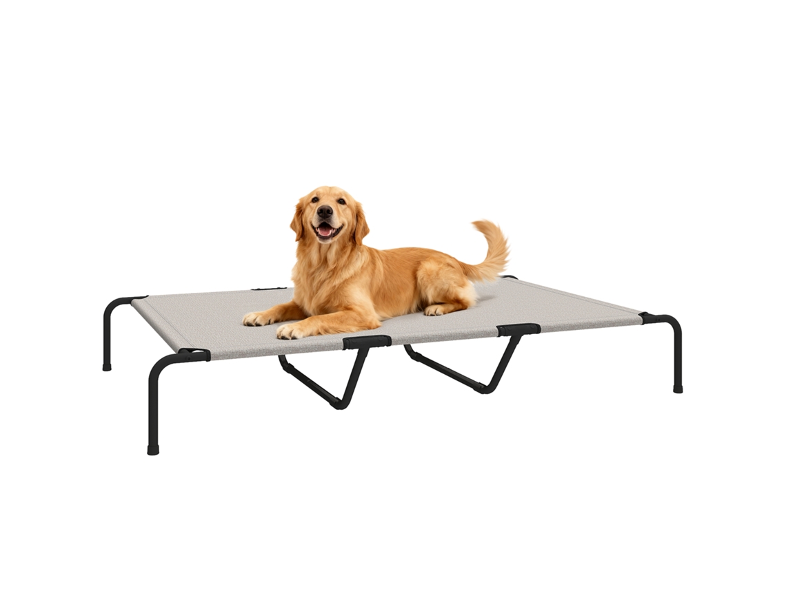 Cama Grande Elevada Externa De Aço E Malha Respirável, 152x94x23 Cm, Bege
