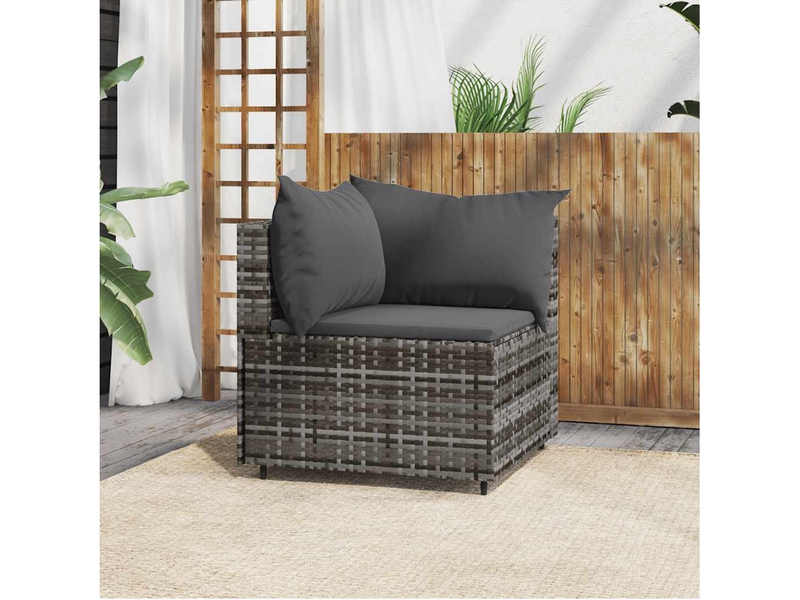 Sofá De Canto Para Jardim Com Almofadões Vime Pe Cinza Dkd Home Decor