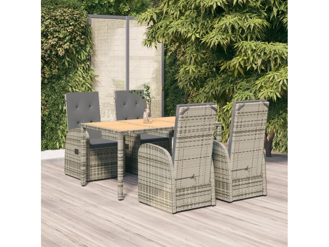Vidaxl 5 Pcs Conjunto De Jantar P/ Jardim C/ Almofadões Vime Pe Cinza
