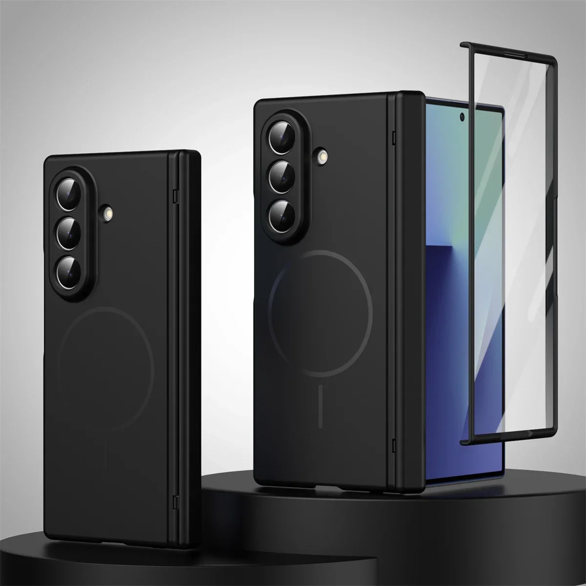 (preto, Galaxy Z Fold7) Capa Protetora Magnética Com Dobradiça, Compatível Com Magsafe, Inclui Película Protetora De Tela.
