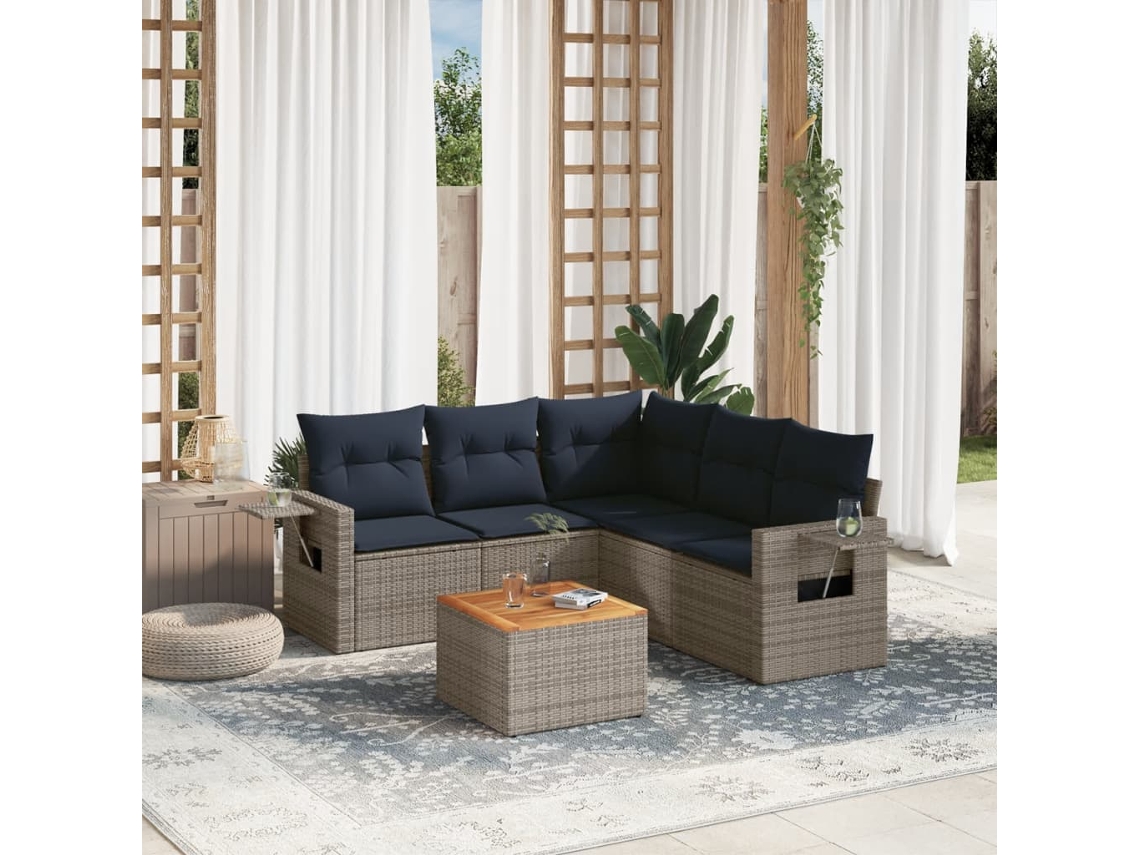 Vidaxl Conjunto De Sofá De Jardim Com 6 Peças E Almofadas Em Rattan Sintético Cinza