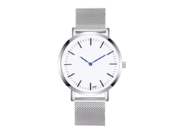 Relógio de Pulso Masculino de Quartzo com Pulseira de Aço Estilo Casual Empresarial Ponteiro Azul Prata