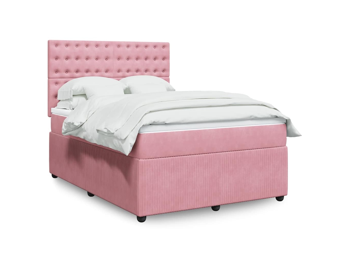 Vidaxl Cama Com Molas/colchão 140x190 Cm Veludo Rosa