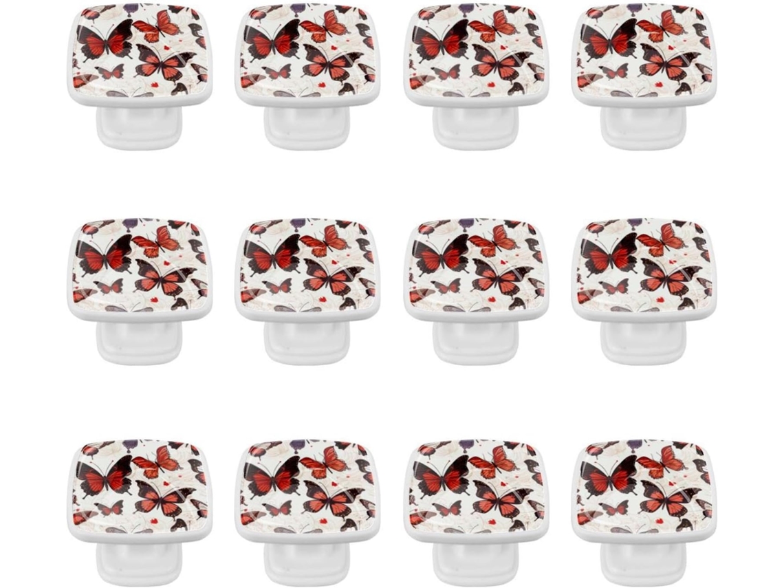 Puxadores E Botões Quadrados Para Gavetas Armários, Conjunto De 12 Peças, Ilustração Abstrata Moderna De Borboleta
