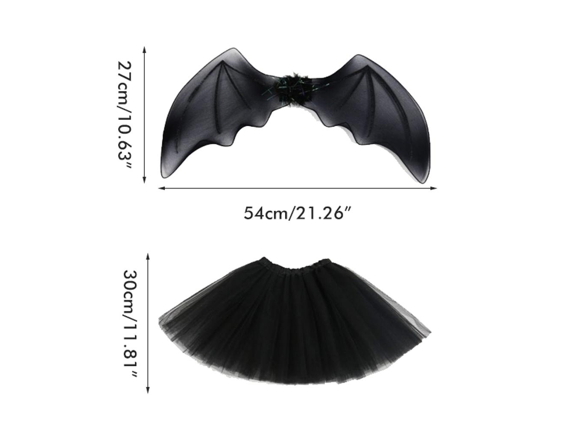 Primerox conjunto Fantasia Halloween Menina Morcego Saia Malha Asa Varinha Headband Props