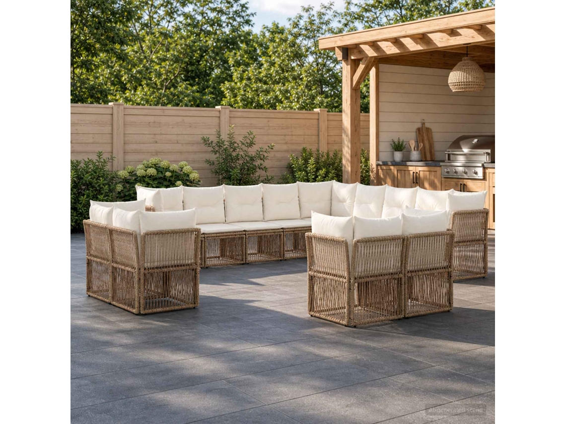 Vidaxl Conjunto De Sofá De Jardim 13 Unid. Bege Vime Pe