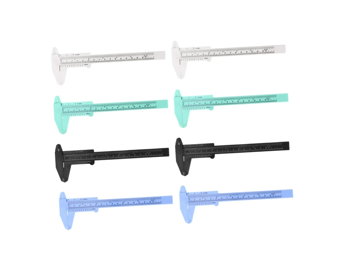 Conjunto De 8 Peças Paquímetro Mini Plástico 150 Mm, Régua Métrica