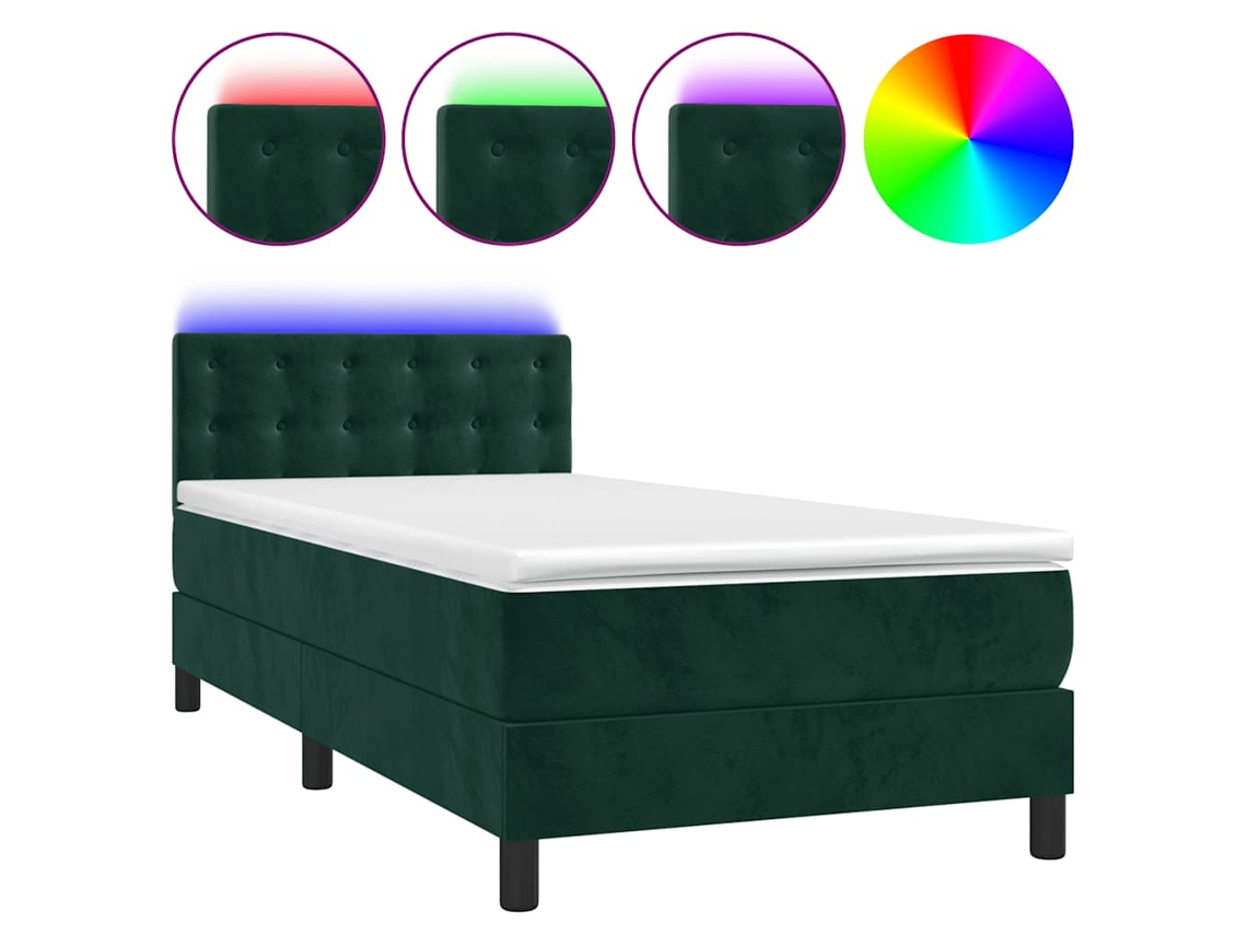 Cama Box Spring com Colchão LED 80x200 cm Veludo Verde Escuro MAISON EXCLUSIVE