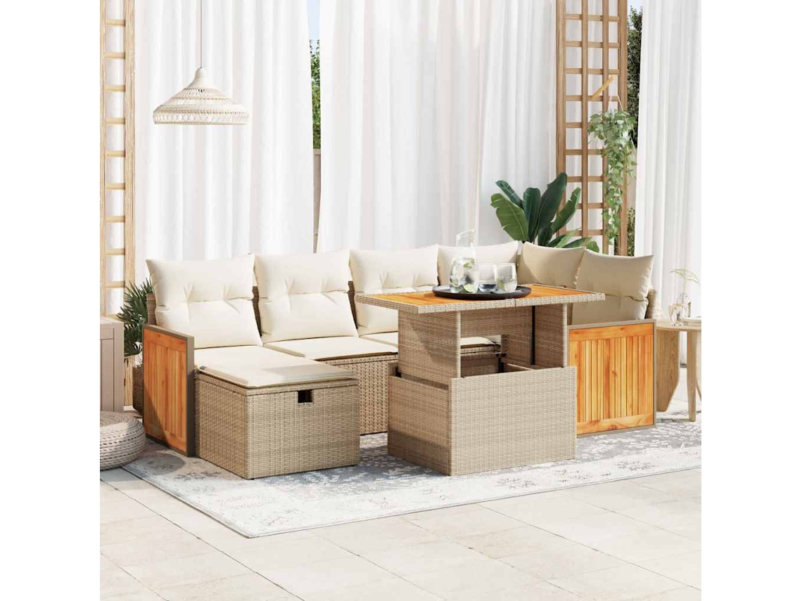 Vidaxl 8 Pcs Conjunto De Sofás P/ Jardim Com Almofadões Vime Pe Bege
