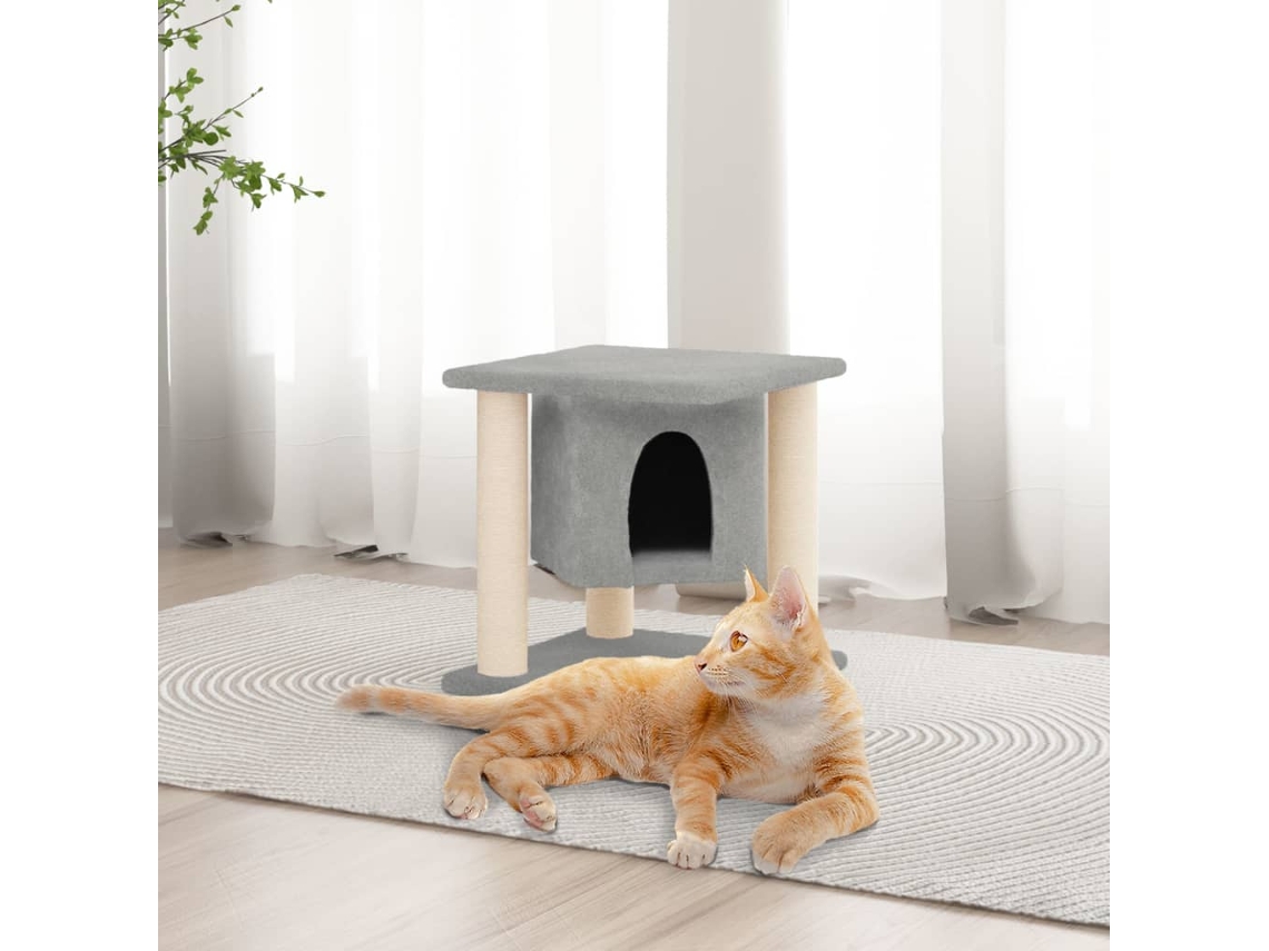 Vidaxl Árvore P/ Gatos C/ Postes Arranhadores Sisal 37 Cm Cinza-claro