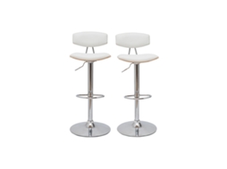 Conjunto de 2 bancos de cozinha ajustáveis design branco e madeira clara Vasco MILIBOO