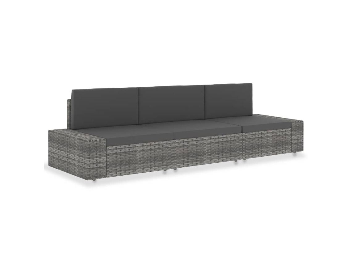 Vidaxl Sofá Seccional De 3 Lugares Vime Pe Cinzento