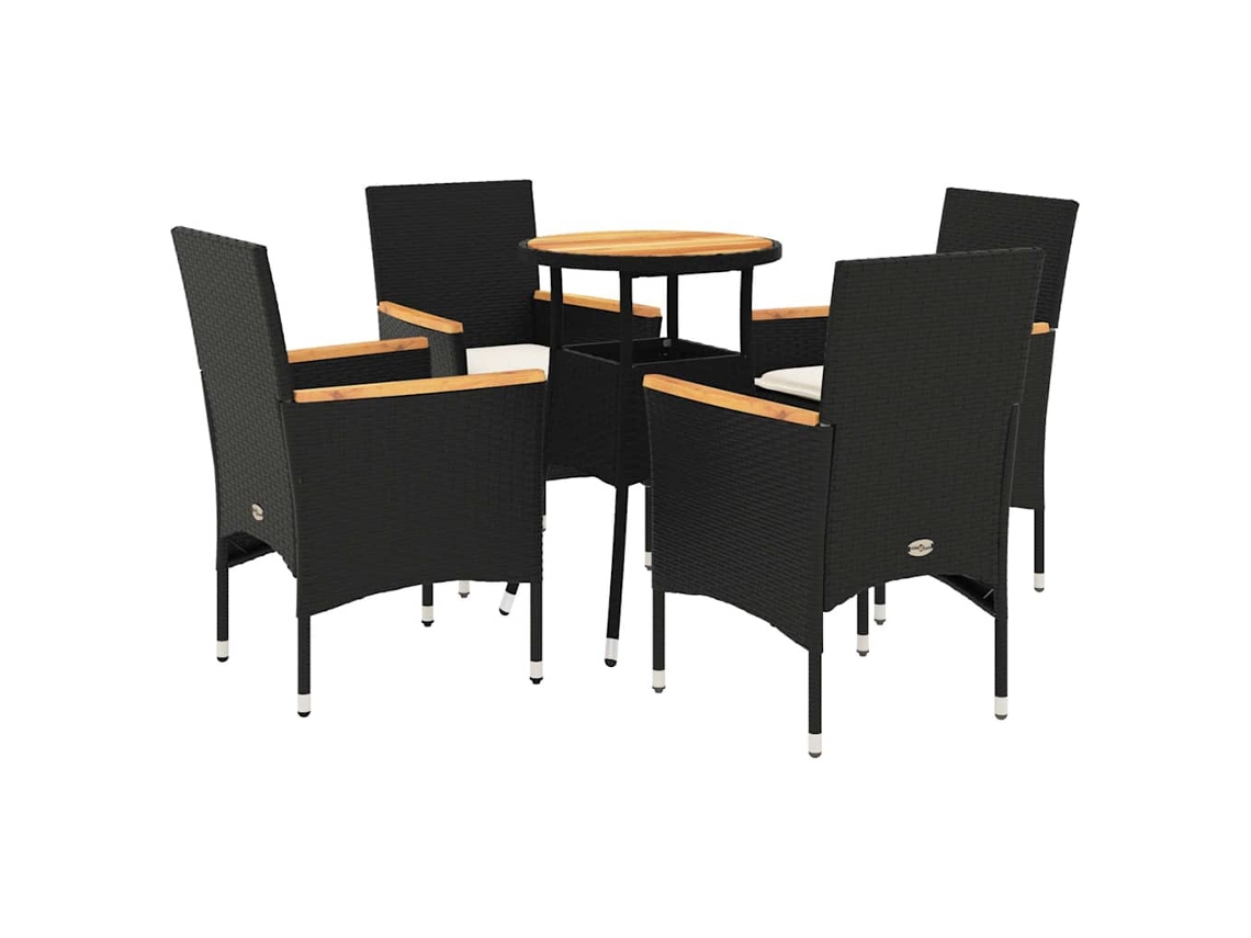 Conjunto de 5 Jantar Jardim com Almofadões Vime Pe/acácia Preto MAISON EXCLUSIVE