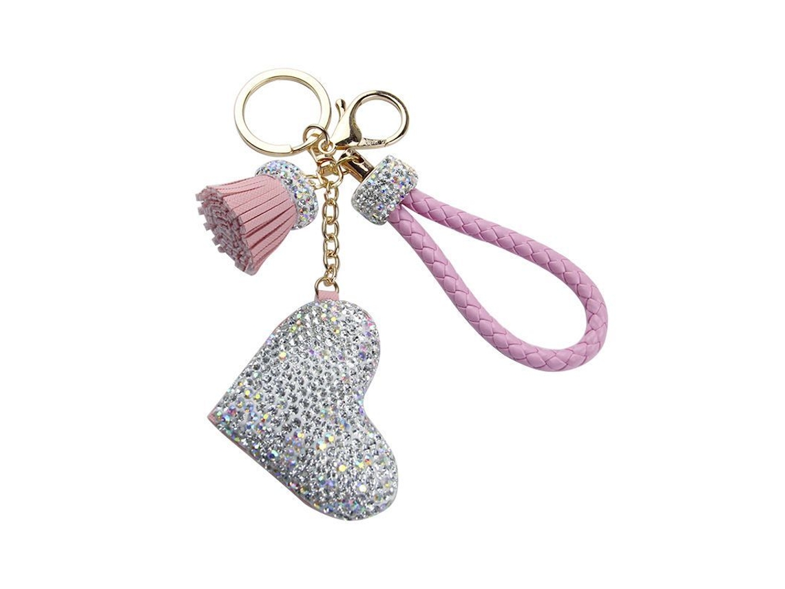 2026rebe llavero Linjou Coração Strass com Tassel para Carro e Bolsas (rosa)