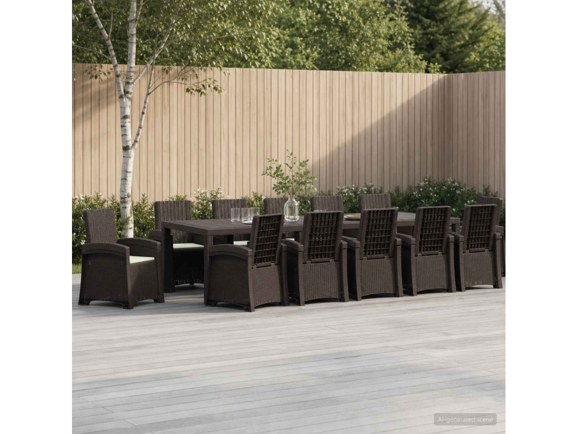 Vidaxl Conjunto De Jantar Para Jardim 14 Unid. Castanho E Creme Pp