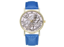 Relógio de quartzo com pulseira de couro PU, mostrador com numerais romanos, unissex, azul royal