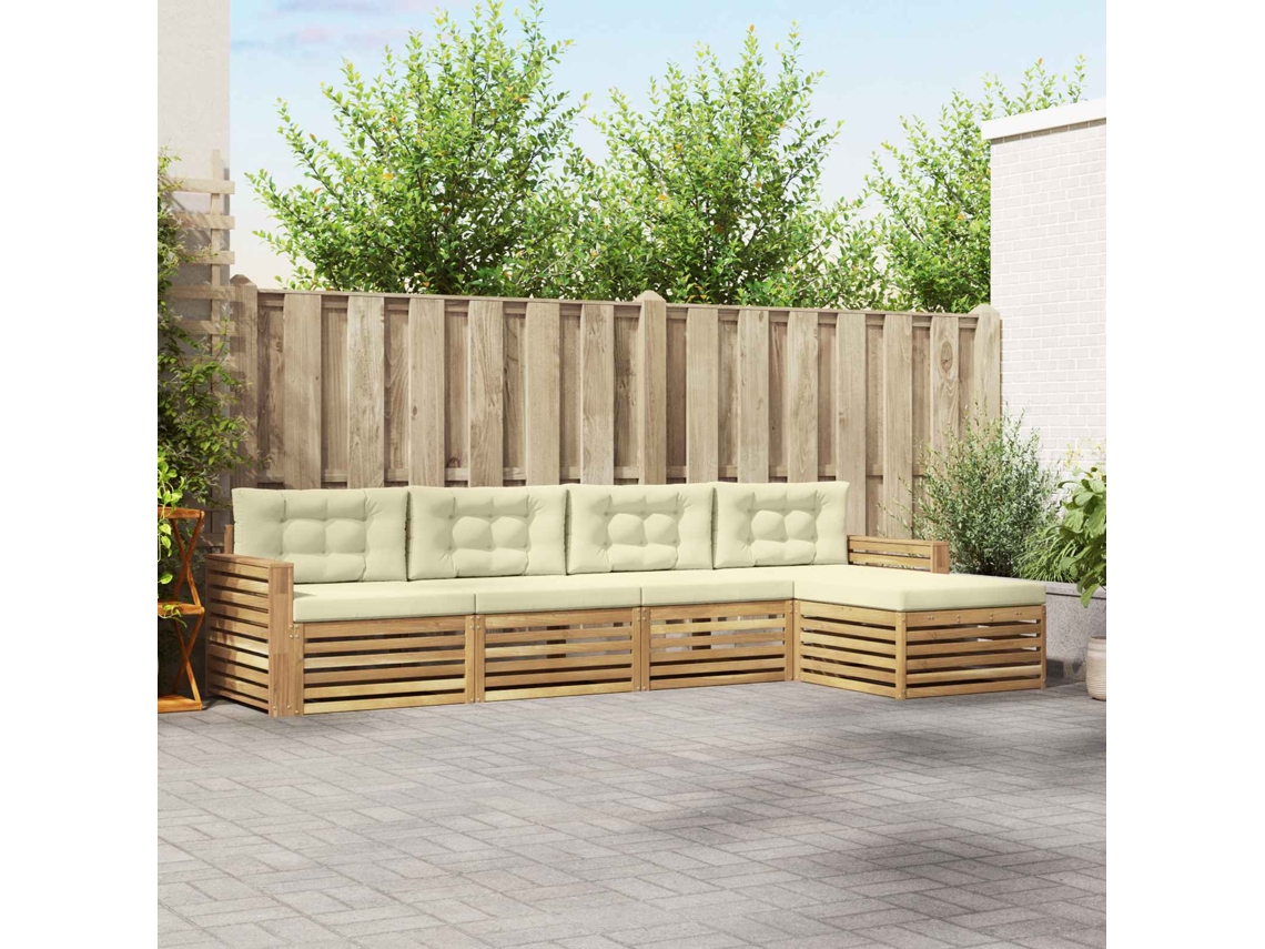 Vidaxl Conjunto De Sofás Para Exterior 5 Unid. Branco E Creme