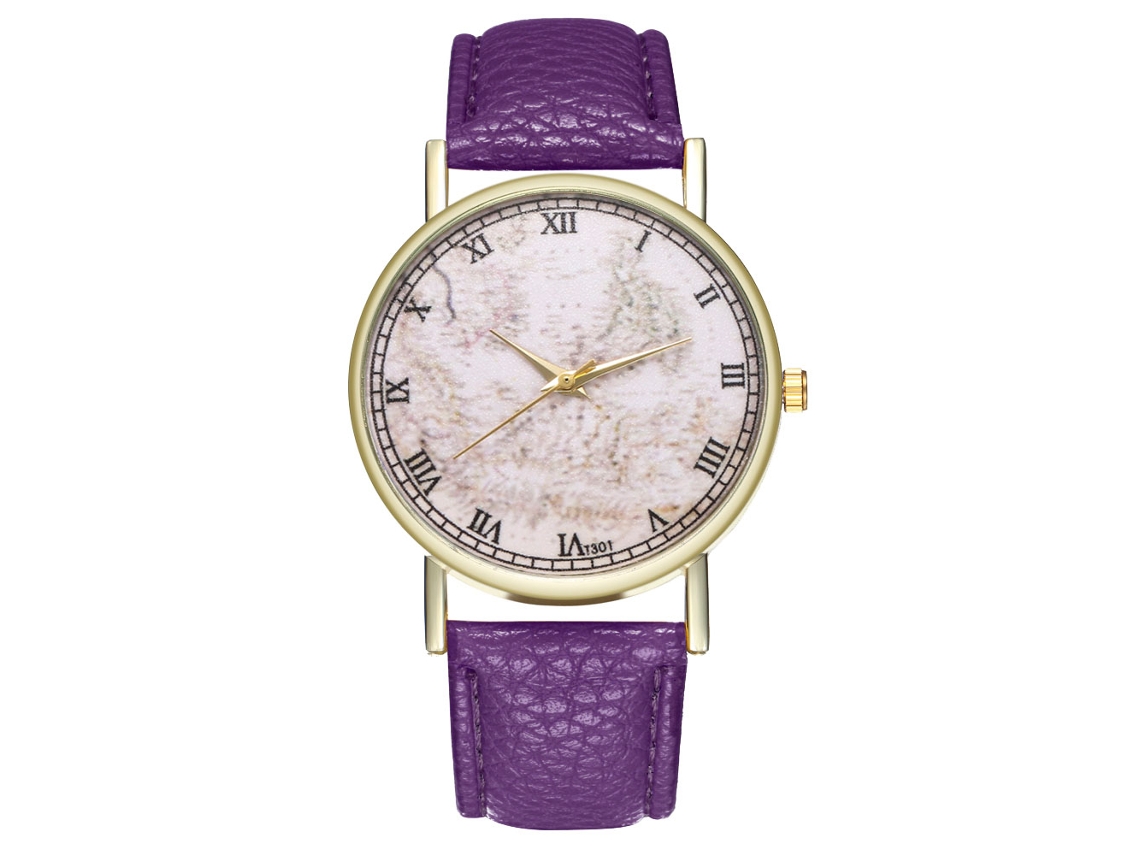 Reloj Analógico De Cuarzo Simple Fashion Para Hombre Y Mujer Pulsera De Cuero Pu Púrpura