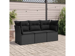 Vidaxl 3 Pcs Conjunto Sofás De Jardim Com Almofadões Vime Pe Preto