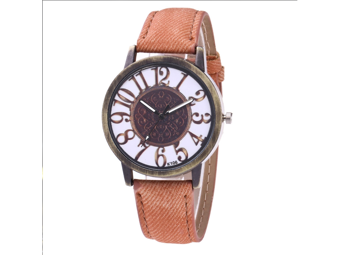Reloj De Cuarzo Unisex Con Correa De Denim Y Lona Zhoulianfa (café Claro)
