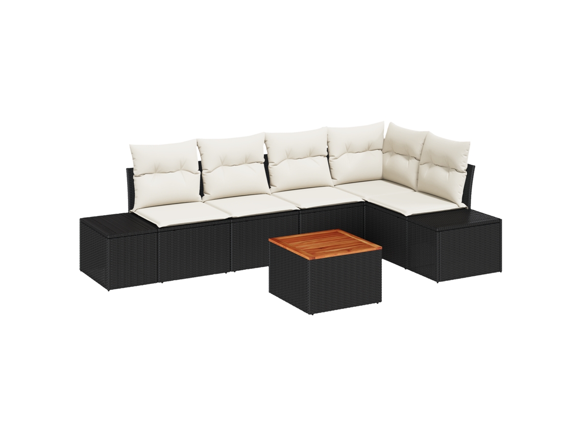 Conjunto 6 Conjunto De Sofá De Jardim Vidaxl Preto Vime Pe (264 X 154 X 69 Cm)