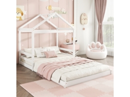 Cama Infantil Casa 140x200 Cm Madeira Pinheiro Branca Sem Colchão