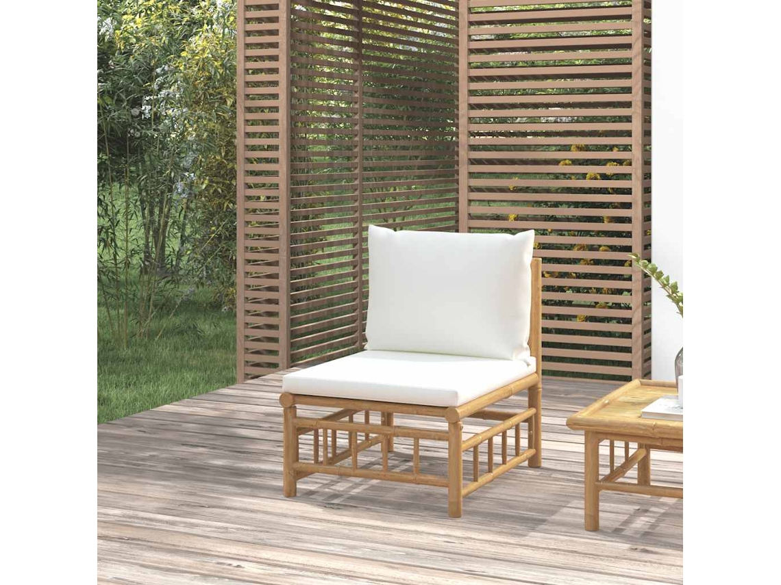 Vidaxl Sofá De Centro De Jardim Bambu Com Almofadões Branco Nata