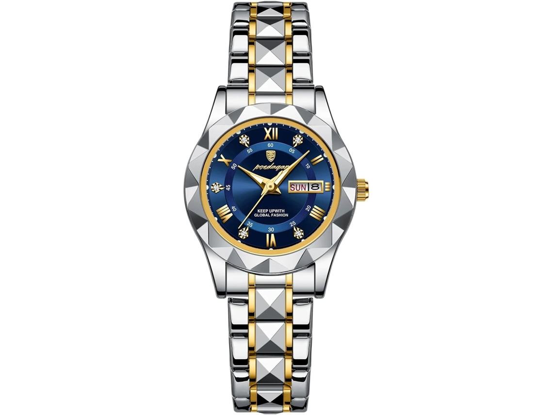 Lurelia Relógio Feminino, Movimento De Quartzo, Analógico, Luminoso, Detalhes Com Strass, Aço Inoxidável, Resistente À Água, Verde, Dourado