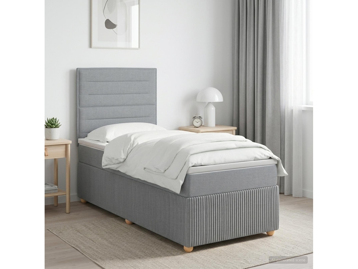 Vidaxl Cama Box Spring Com Colchão Cinzento-claro 100 X 200 Cm Tecido