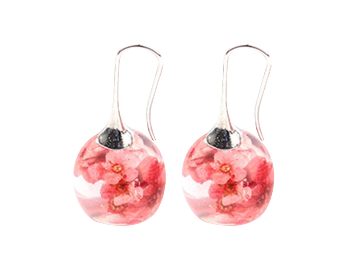 Brincos De Argola Para Mulheres Moda Artesanal Flor Seca Resina Vermelha