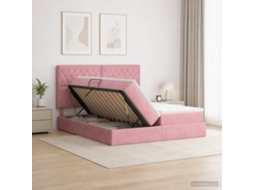 Vidaxl Cama Com Armazenamento Com Cabeceira Rosa 200 X 200 Cm Veludo