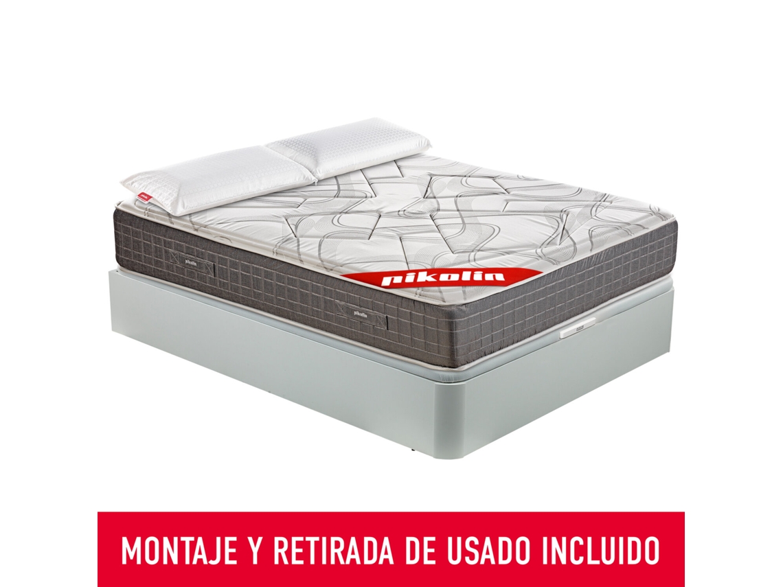 Pack PIKOLIN Sommier Branco + Colchão Molas Ensacadas Saturn + Almofada Grátis (150 x 190 - 64 Cm de Altura)