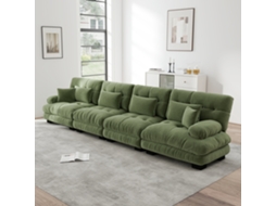 Sofá modular Edge de 4 lugares em chenille com assento profundo, verde.