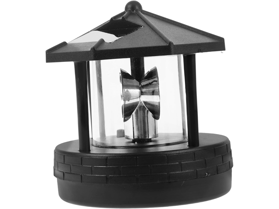 Farol Solar Giratório Preto Com Mecanismo De Rotação E Iluminação Completa, Ideal Para Jardim E Áreas Externas.