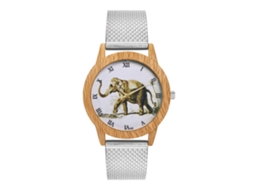 Relógio de quartzo unissex com pulseira de silicone, mostrador com estampa de elefante, estilo casual prateado.