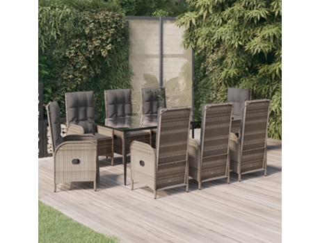 Conjunto Jantar Jardim com Almofadões Vime Pe Preto-Cinza 9 Un