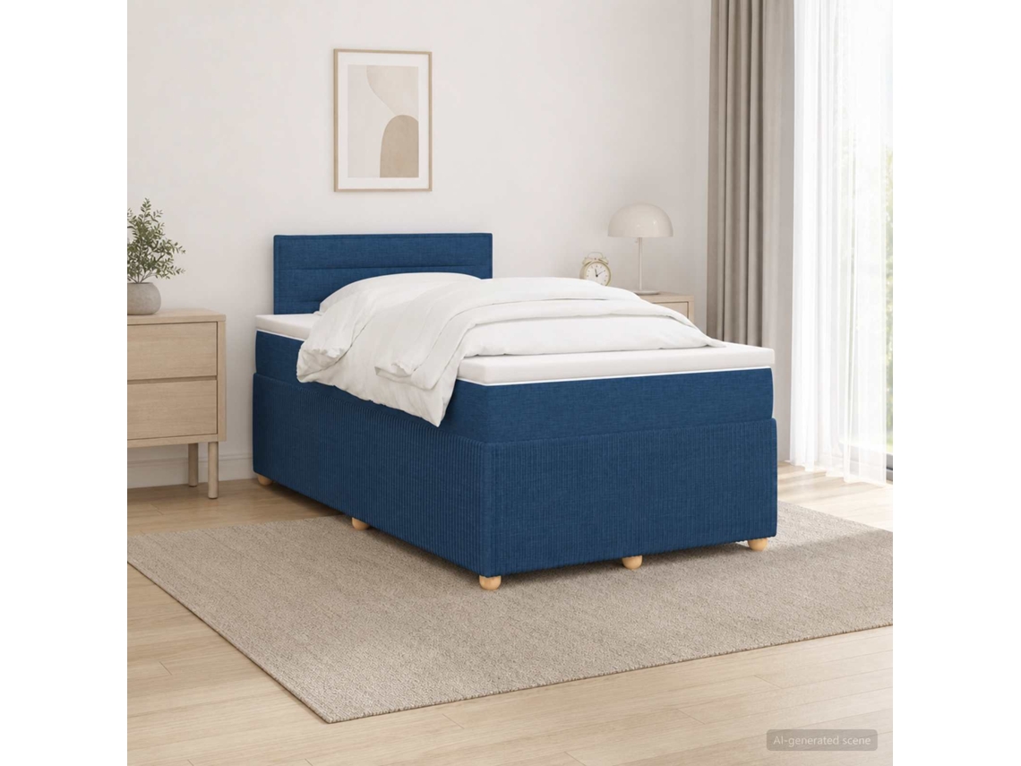 Vidaxl Cama Box Spring Com Colchão Azul 120 X 200 Cm Tecido
