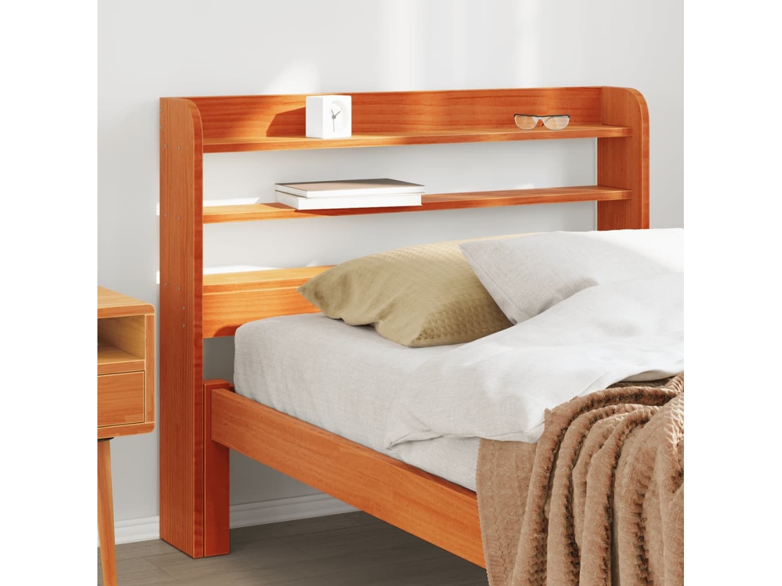 Vidaxl Cabeceira Com Prateleiras 75 Cm Pinho Maciço Castanho-mel