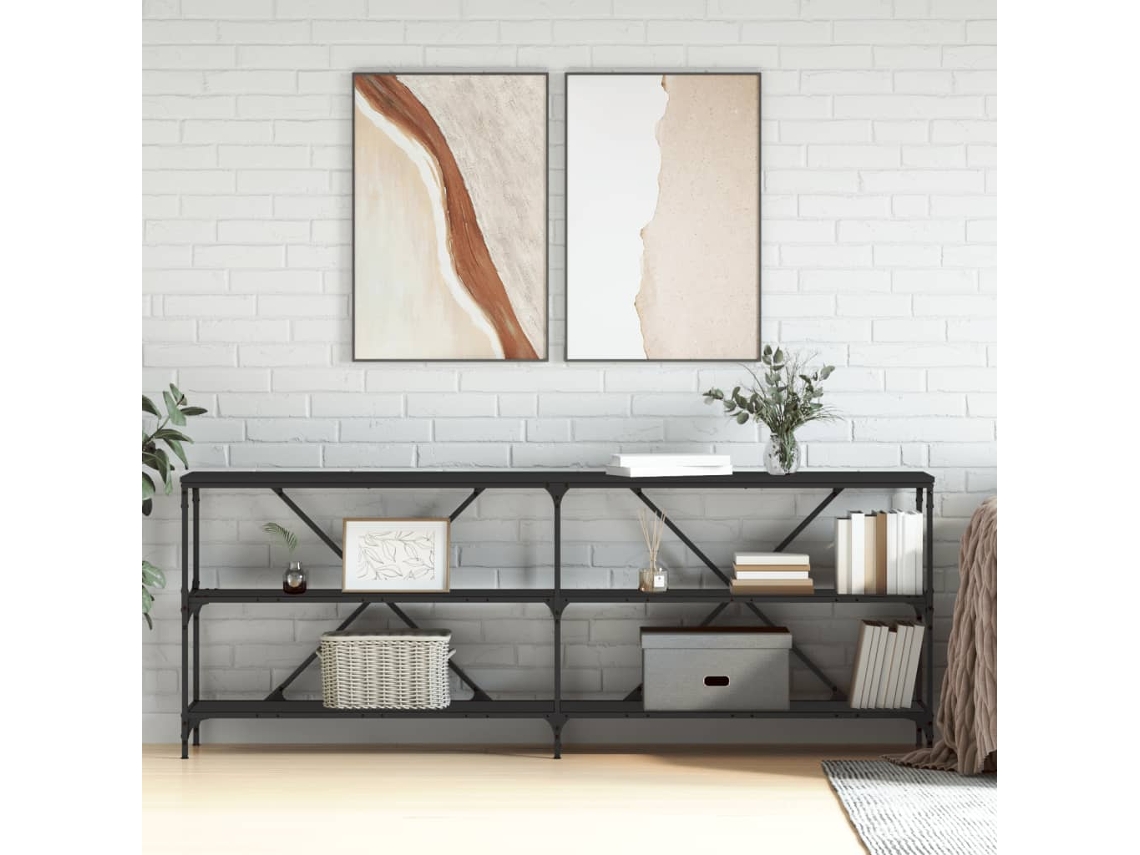 Vidaxl Mesa Consola 200x30x75 Cm Derivados De Madeira E Ferro Preto